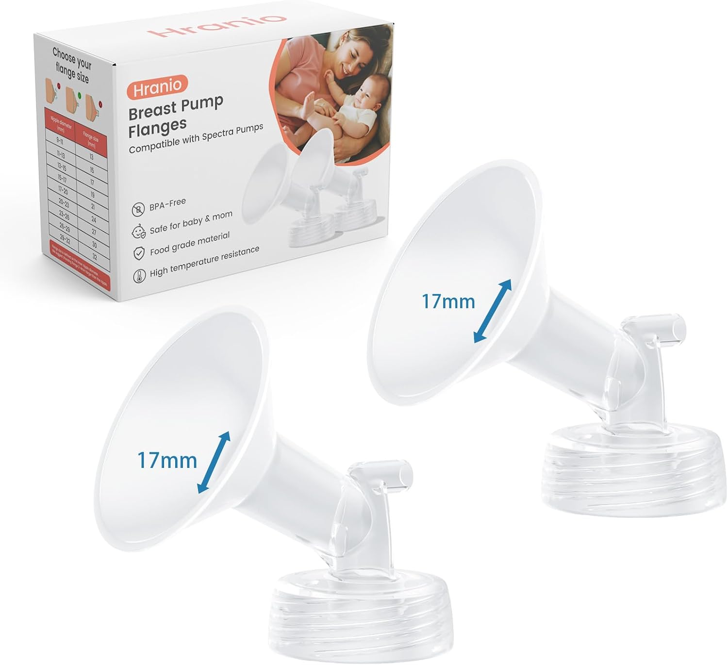 Hranio Breast Pump Parts Compatible with 17mm Spectra Flange 17mm Spectra Replacement Pump Parts s1 s2 (Flange 17mm 2 Pcs)