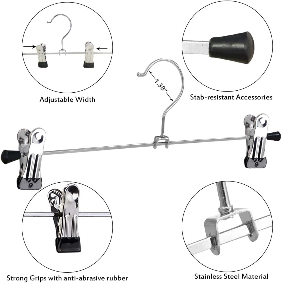 NORTHERN BROTHERS Pants Hangers with Clips, Heavy Duty 20 Pack, Adjustable Metal Skirt Hanger for Women Men Jeans Shorts Trousers Clothes Closet Organizers and Storage