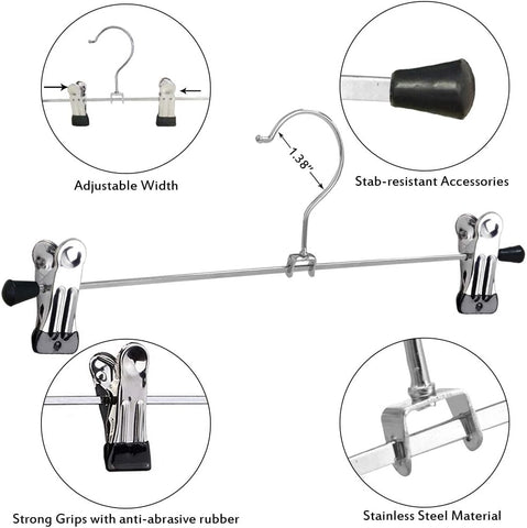 NORTHERN BROTHERS Pants Hangers with Clips, Heavy Duty 20 Pack, Adjustable Metal Skirt Hanger for Women Men Jeans Shorts Trousers Clothes Closet Organizers and Storage