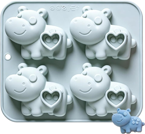 Hippo Silicone Molds, 4-Cavity Hippo Shaped Baking Tray for Chocolate, Candy, Ice Cube, Jello, Gummy, Cookie, Cake Decoration