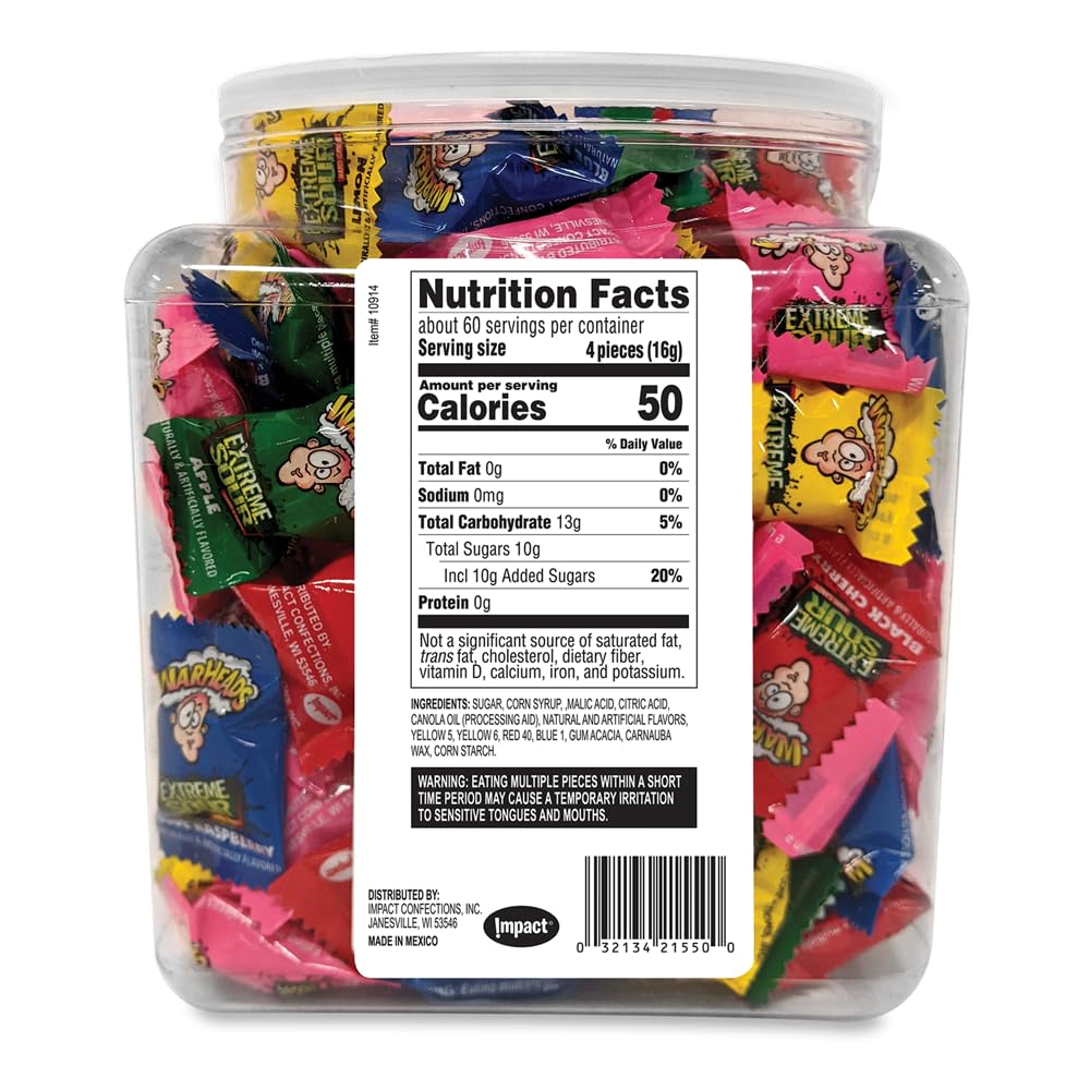WARHEADS Extreme Sour Hard Candy Assorted Flavors 34 oz Resealable Tub