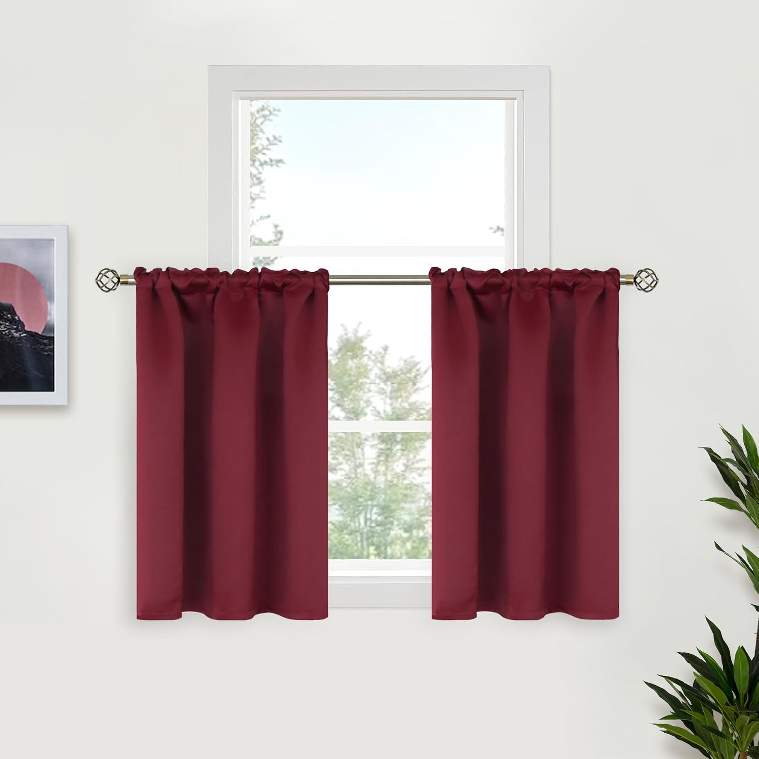 BGment Burgundy Small Window Curtains 36 Inch Length - Half Drapes with Rod Pocket Thermal Insulated Privacy Protection for Kitchen Bathroom Windows, 29 x 36 Inch, 2 Panels