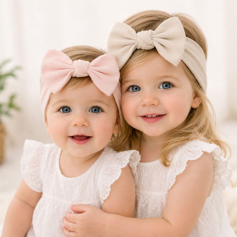 Baby Girl Headbands-Infant,Toddler Cotton Handmade Hairbands with Bows Child Hair Accessories (2, Powder Pink- Light Beige, 3-36 Month)