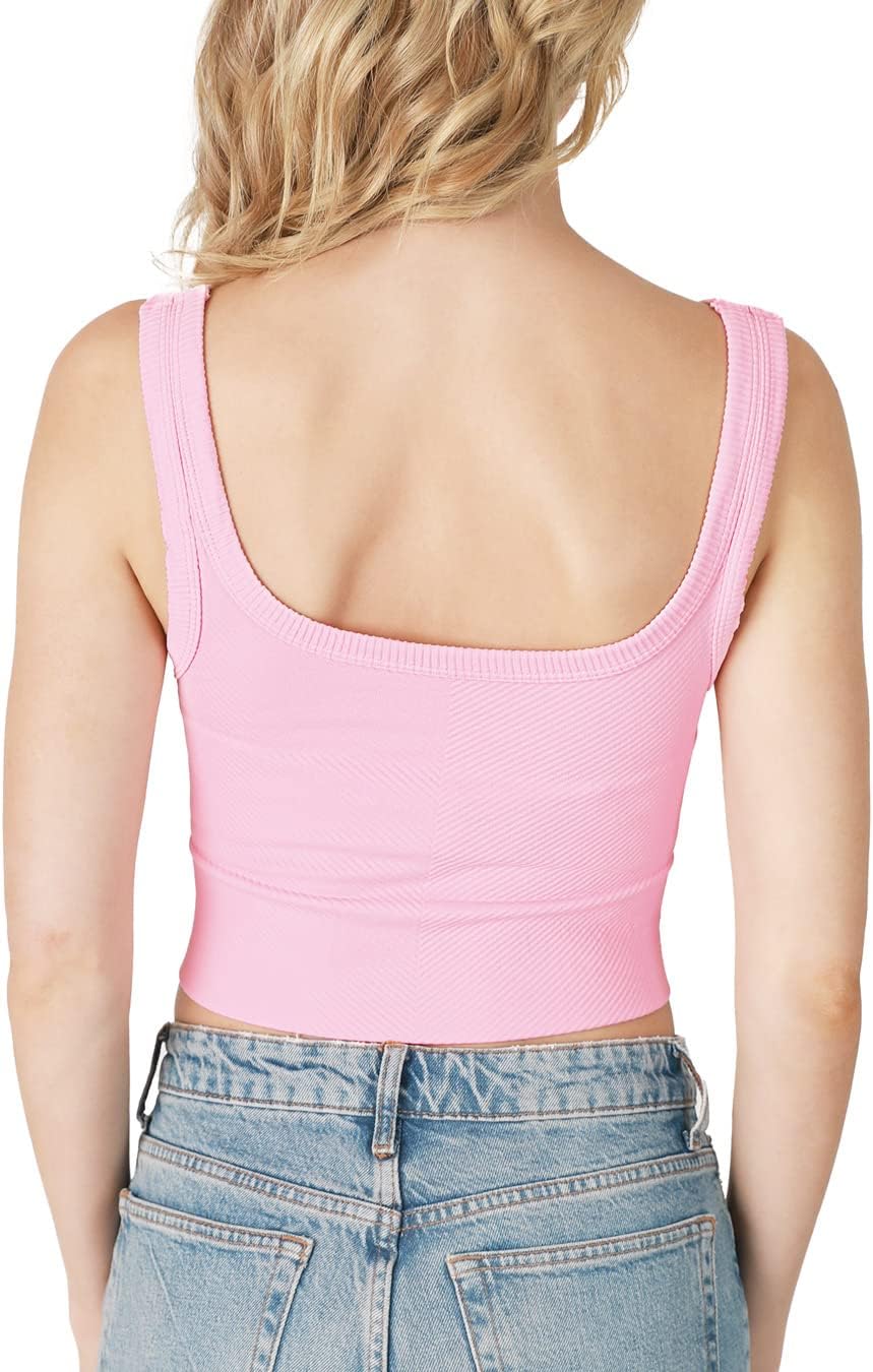 NIKIBIKI Women Seamless Chevron Ribbed Crop Top, Made in U.S.A