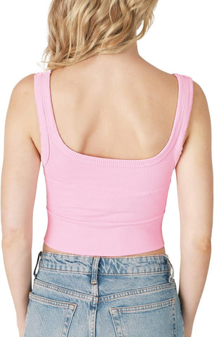 NIKIBIKI Women Seamless Chevron Ribbed Crop Top, Made in U.S.A