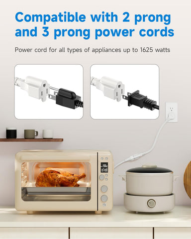 Flat Plug 1Ft Short Extension Cord, White 90-Degree Plug Low Profile Power Adapter, 3-Prong Indoor Grounded Small Extension Cord 16AWG 13A 1625W 1 Pack