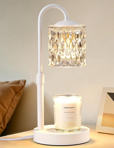 Briever Dimmable Candle Warmer Lamp with Timer, Height Adjustable Electric Candle Wax Warmer, Birthday Gifts for Women Mom, House Warming Gifts New Home Decor, Solid Wood Base, White Clear