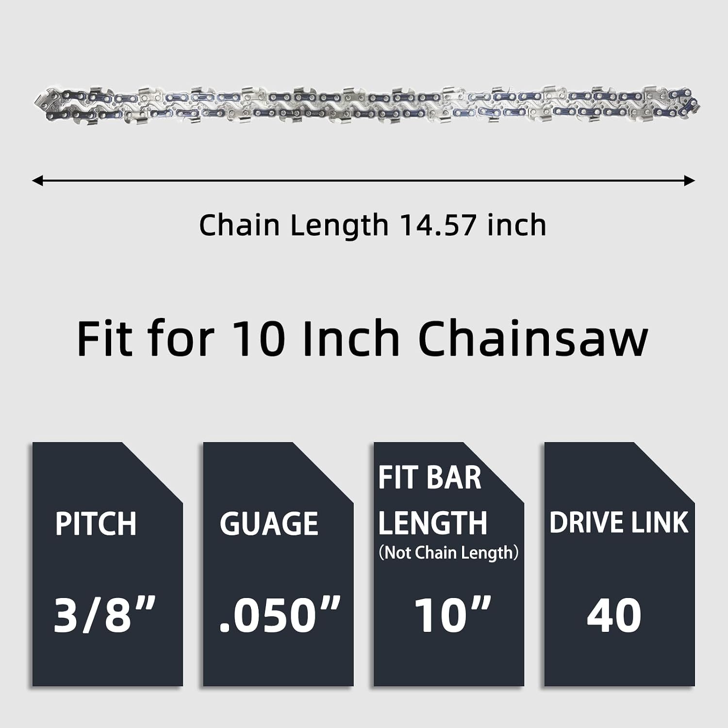 4 Pack 10 Inch Chainsaw Chain S40 3/8" LP Pitch .050" Gauge 40 Drive Links, 10-inch Replacement Chains Fits Remington, Greenwork, Sunjoe, Worx, Craftsman and More