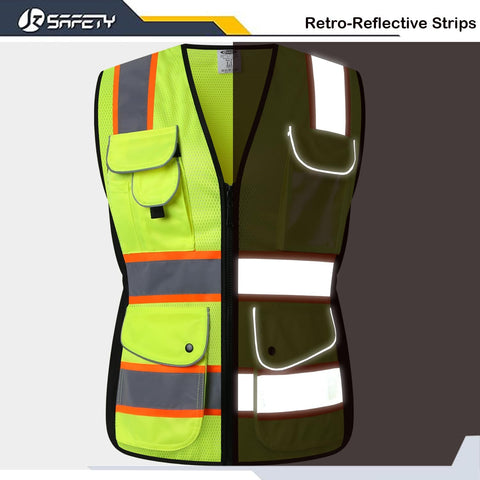 JKSafety Women Hi-Vis Reflective Safety Vest | Neon Color body Sewed Reflective Strips Breathable Lightweight