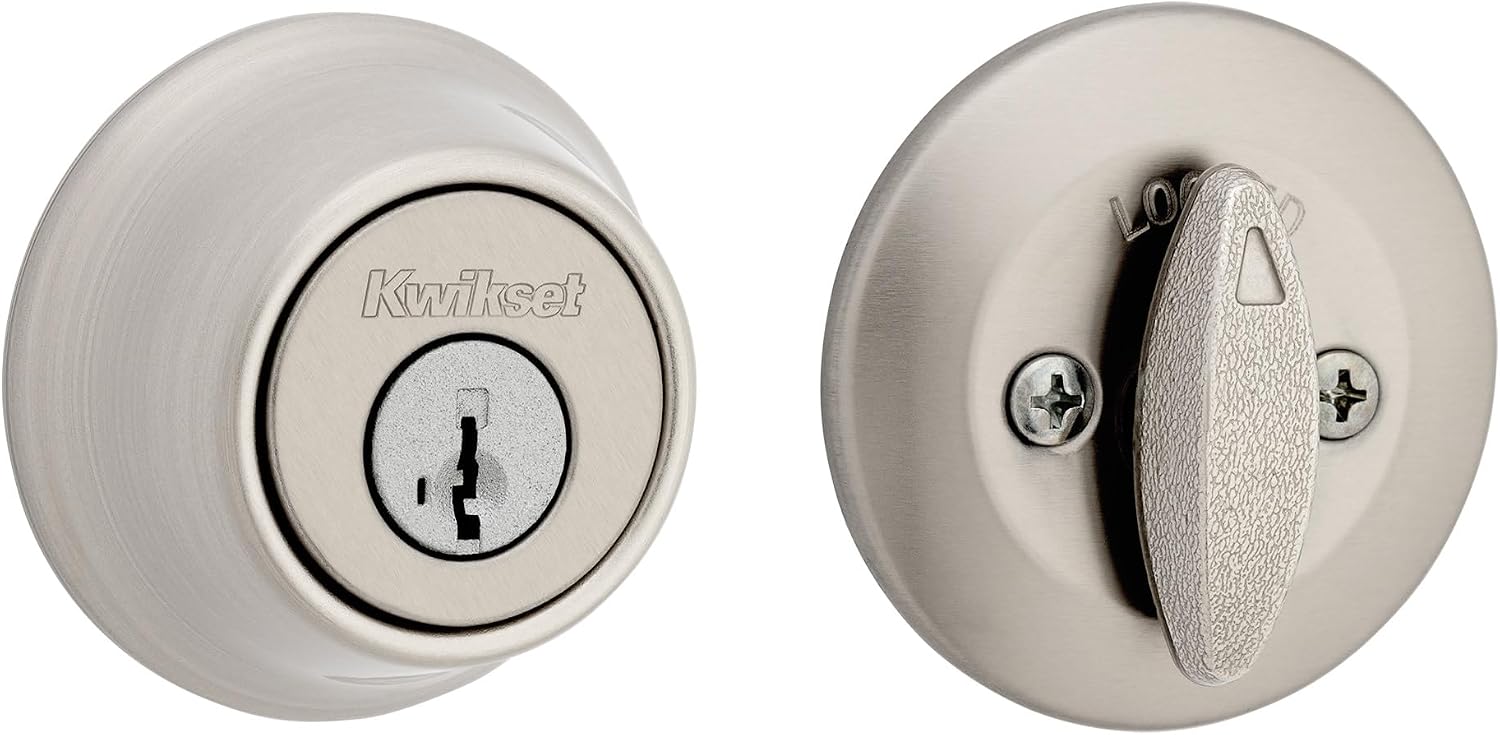 Kwikset 660 Deadbolt Lock, Satin Nickel Round Exterior Keyed Front Entry Door, Single Cylinder Dead Bolt, with Microban Protection
