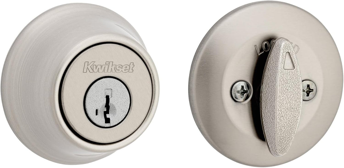 Kwikset 660 Deadbolt Lock, Satin Nickel Round Exterior Keyed Front Entry Door, Single Cylinder Dead Bolt, with Microban Protection