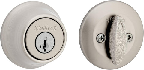 Kwikset 660 Deadbolt Lock, Satin Nickel Round Exterior Keyed Front Entry Door, Single Cylinder Dead Bolt, with Microban Protection