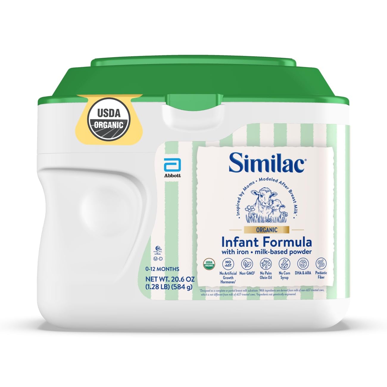 Similac Organic Infant Formula, Easy to Digest, USDA-Certified Organic, Powder, 20.6-oz Tub