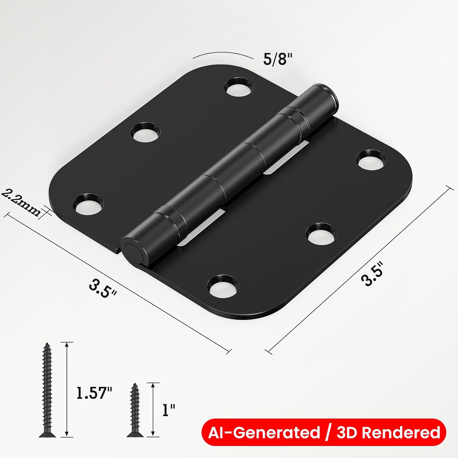 TDCHINGES Rounded Matte Black Door Hinges 3.5 Inch 5/8" Lasting No Squeak