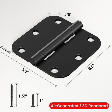 TDCHINGES Rounded Matte Black Door Hinges 3.5 Inch 5/8" Lasting No Squeak