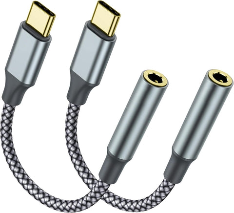 TIPSEAN USB C to 3.5mm Headphone Jack Adapter(2 Pack), USB-C to Aux Audio Dongle Cable for iPhone 17 Pro Max/17 Pro, 16/15 Pro Max, 16/15 Pro, Galaxy S23-S21 Ultra, Pixel, iPad Pro, MacBook (Gray)