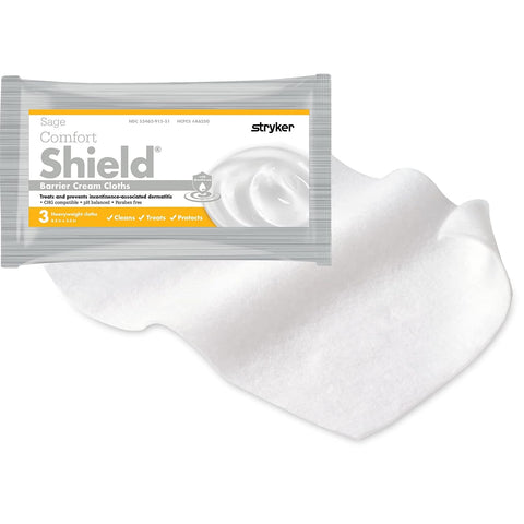 Stryker - Sage Comfort Shield Barrier Cream Cloths with Dimethicone - 50 Packages, 150 Cloths – One-step Wipes Clean, Treat and Protect Skin from Incontinence Irritation, Hypoallergenic