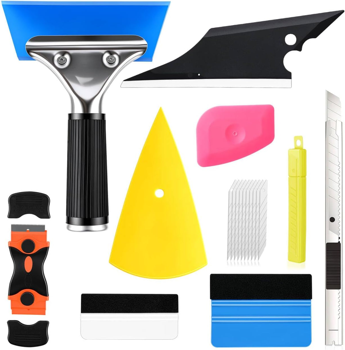 SINGARO Car Window Tint Kit, 9PCS Vehicle Glass Protective Film Wrapping Installation Set, Auto Vinyl Wrap Tinting Tools Included Vinyl Squeegee, Felt Squeegee, Cutter with Replacement Blades