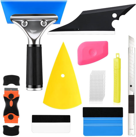 SINGARO Car Window Tint Kit, 9PCS Vehicle Glass Protective Film Wrapping Installation Set, Auto Vinyl Wrap Tinting Tools Included Vinyl Squeegee, Felt Squeegee, Cutter with Replacement Blades