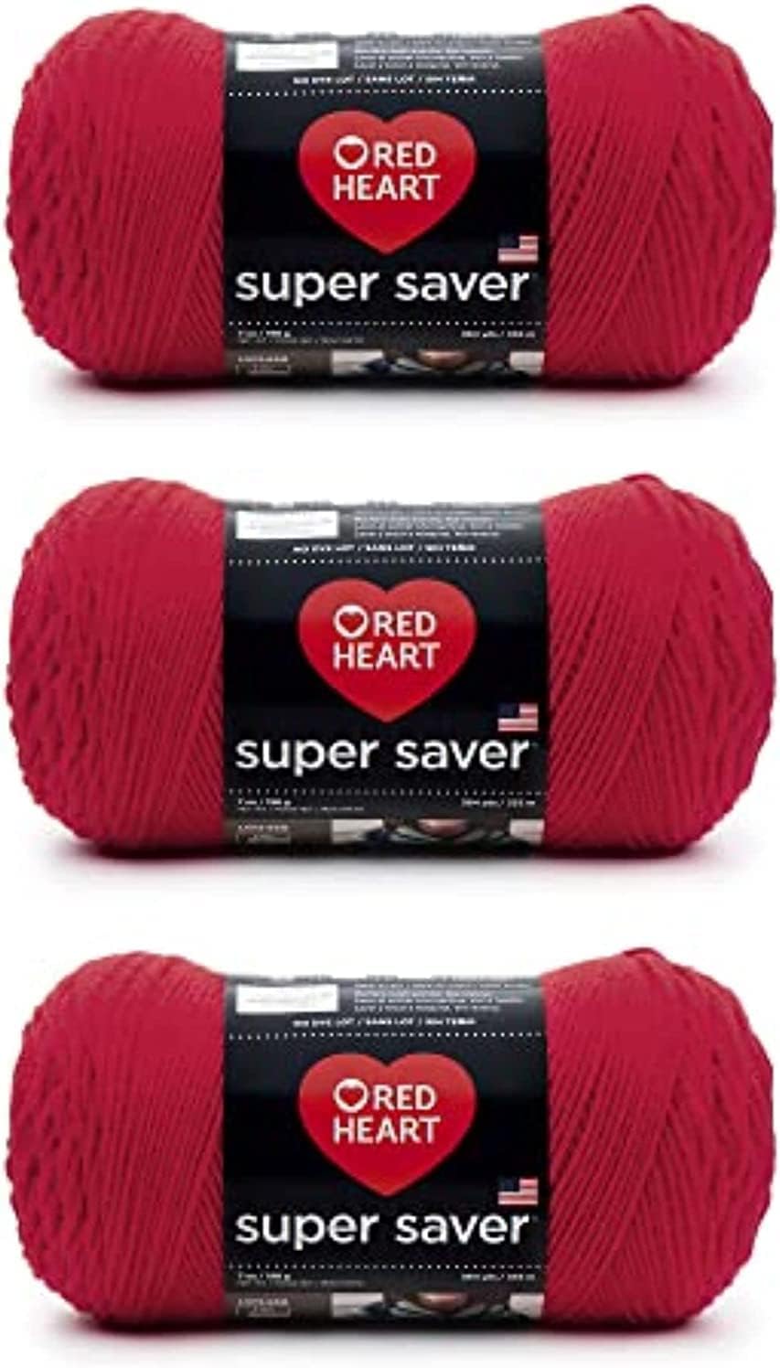 Red Heart Super Saver Yarn for Crocheting & Knitting, Hot Red, 3-Pack