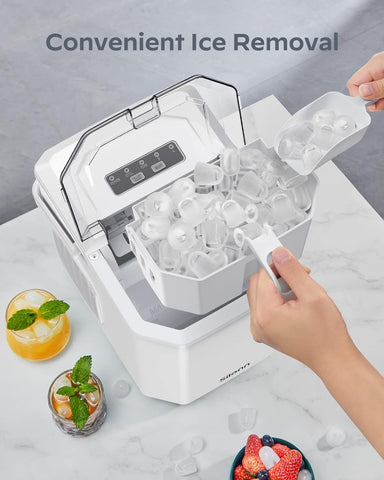 Silonn Ice Maker Countertop, Portable Ice Machine with Carry Handle, Self-Cleaning Ice Makers with Basket and Scoop, 9 Cubes in 6 Mins, 26 lbs per Day, Ideal for Home, Kitchen, Camping, RV, White