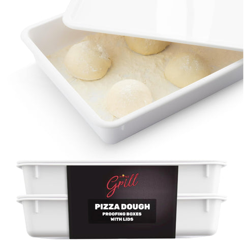 Hans Grill Pizza Dough Proofing Box - Pack of 2 Stackable BPA-Free Trays with Covers - Perfect as a Bread Proofing Box and Dough Container - Premium Quality Pizza Storage Container (2 Pack Large)