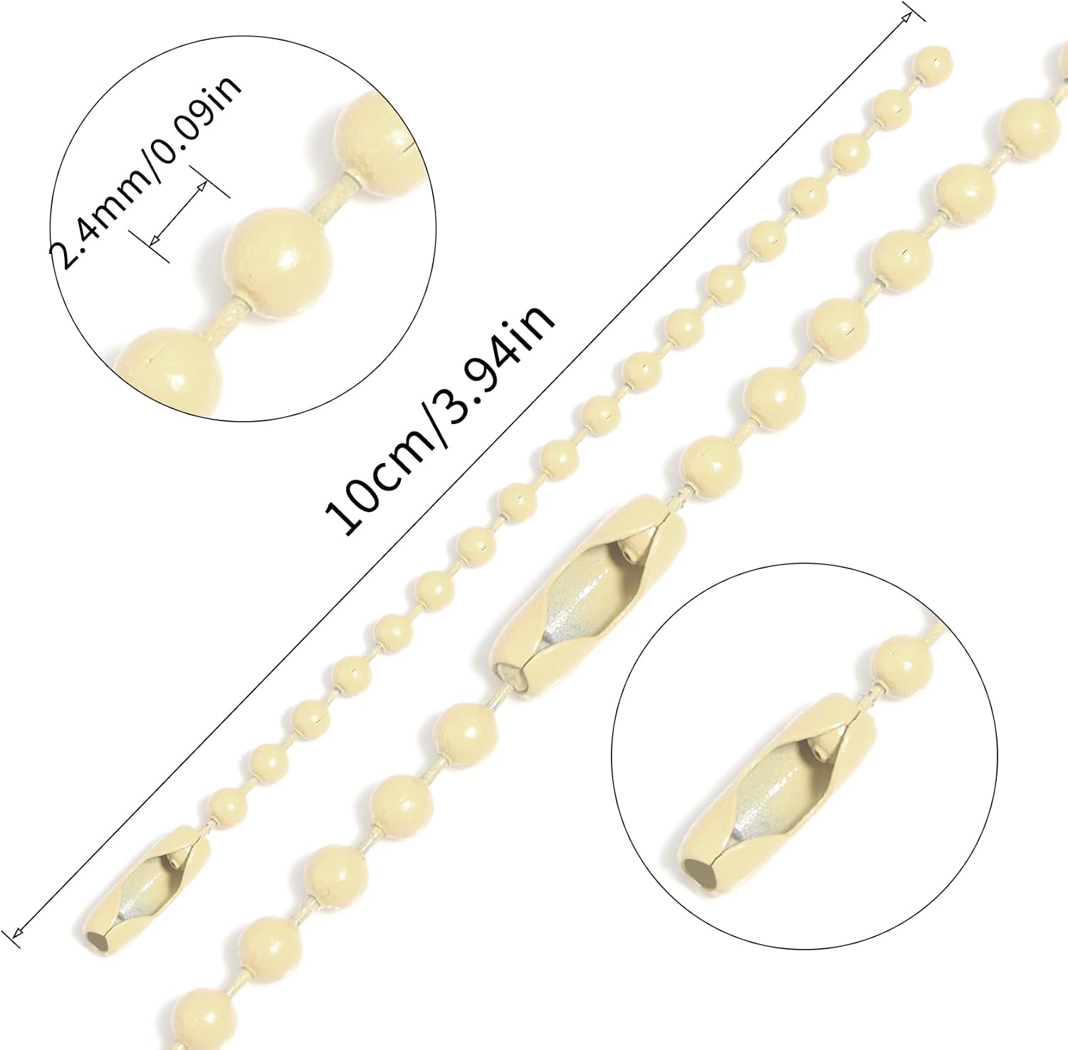 Lemonkey 100Pcs Ball Chain for Keychain,Bulk Bead Chains for Hanging Decor