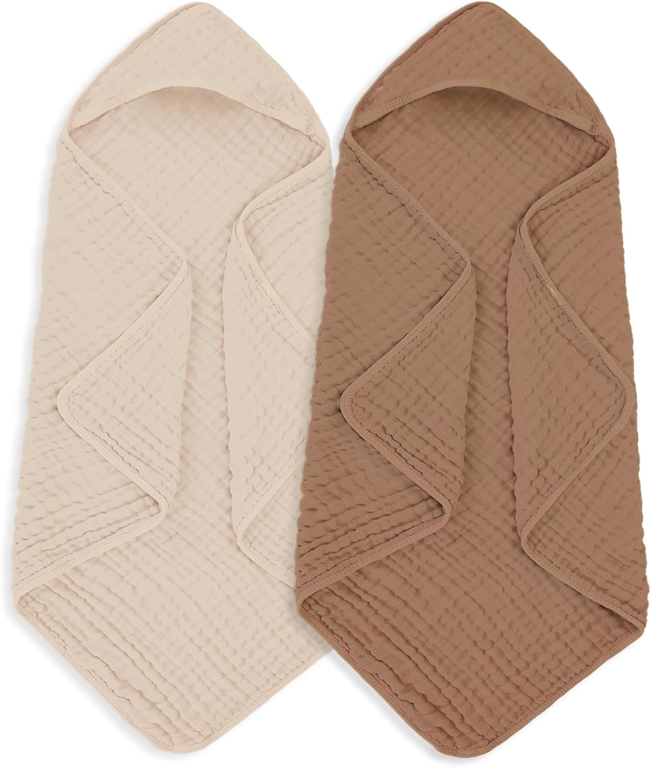 MIGIOL Muslin Hooded Baby Towels 100% Cotton ，Super Soft Muslin Baby Bath Towel - 32 x 32 Inches, Suitable for Newborn and Young Children up to 3 Years Old. (Beige & Coffee)