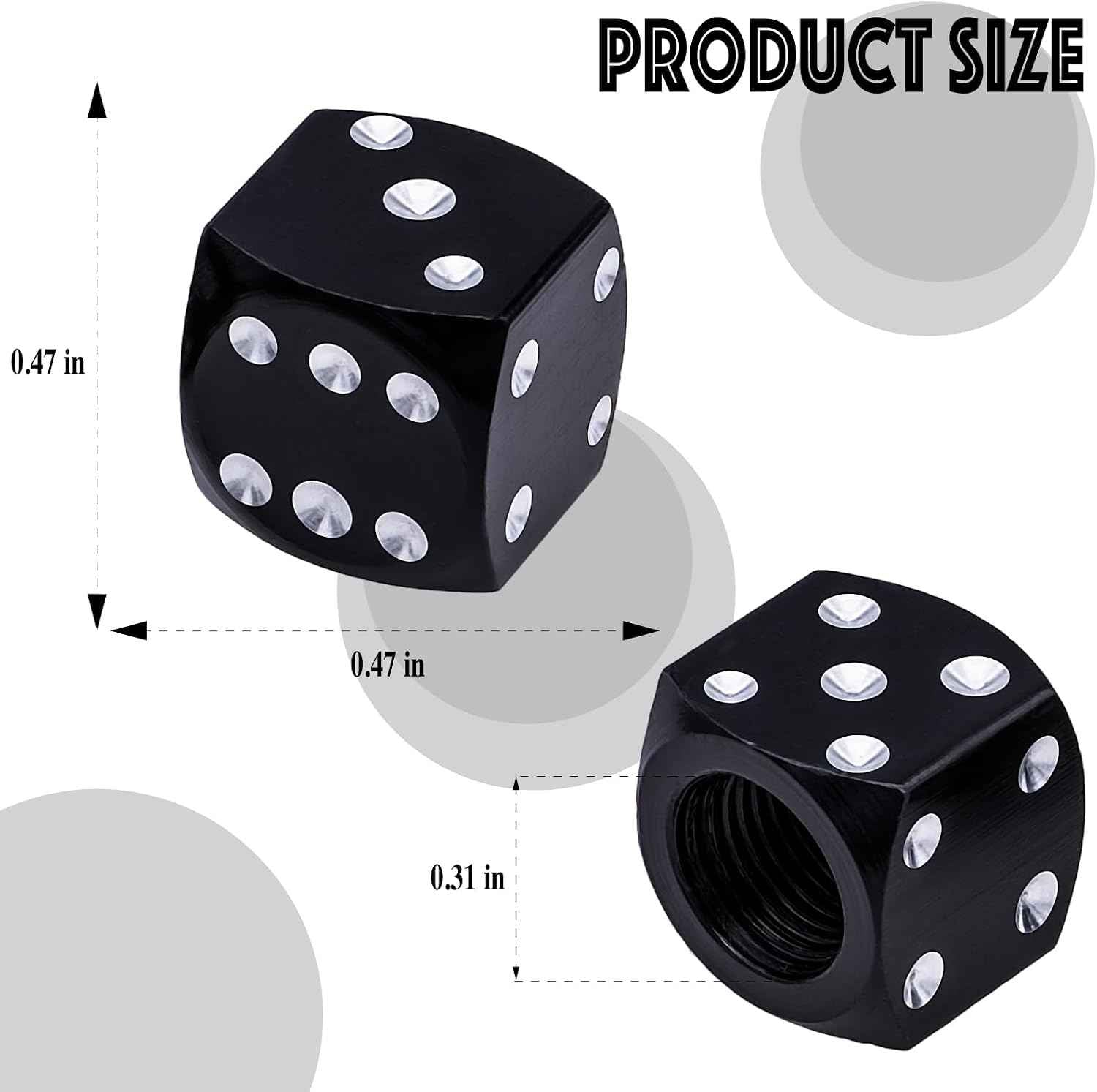 4PCS Dice Style Tire Valve Stem Caps, with O Rubber Ring, Universal Aluminium Alloy Dustproof Tire Valve Stem Covers for Cars, SUV, Trucks, Bikes, Motorcycles, Bicycles(Black)