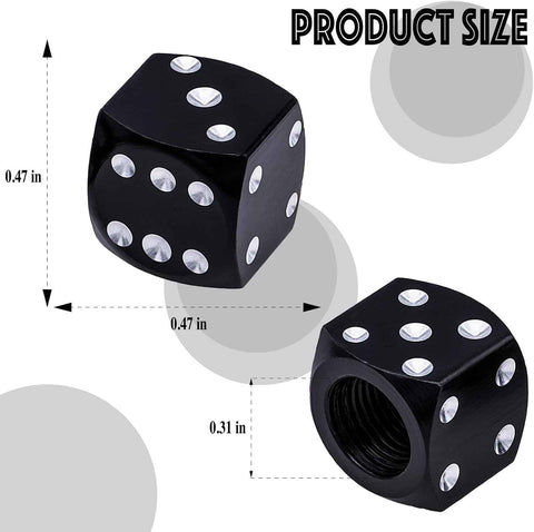 4PCS Dice Style Tire Valve Stem Caps, with O Rubber Ring, Universal Aluminium Alloy Dustproof Tire Valve Stem Covers for Cars, SUV, Trucks, Bikes, Motorcycles, Bicycles(Black)
