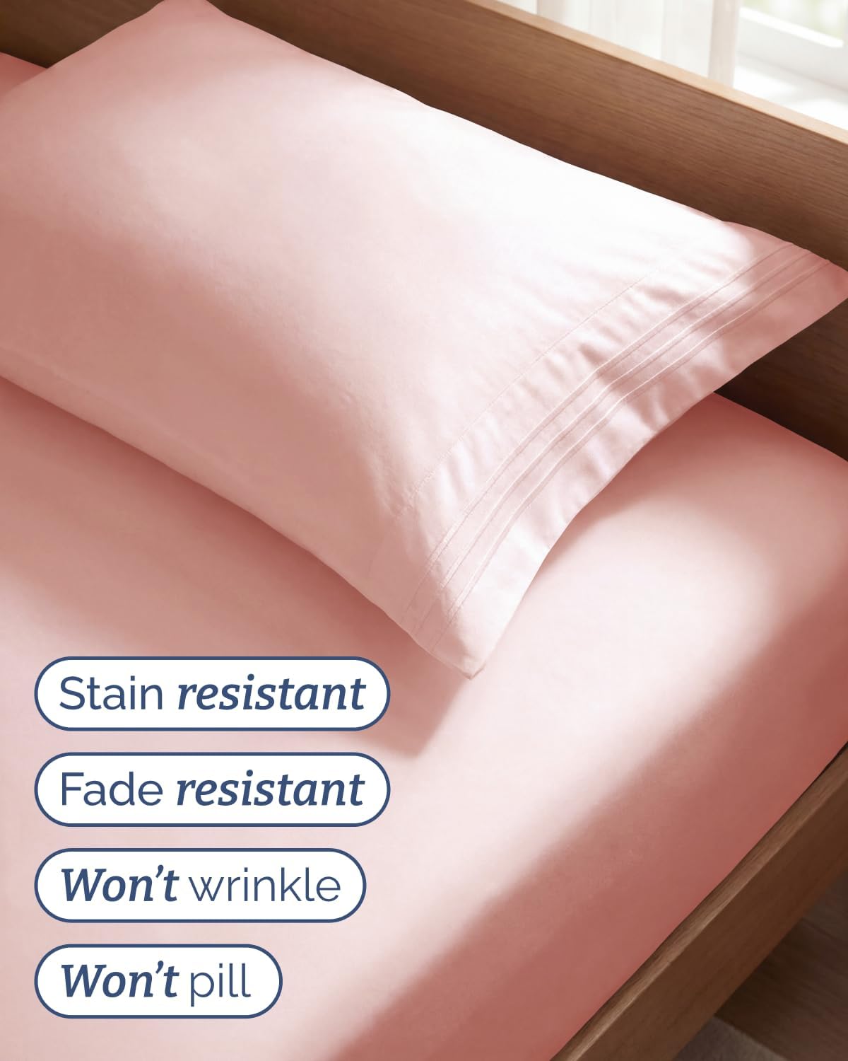 Twin Size 3 Piece Sheet Set - Comfy Breathable & Cooling Sheets - Baby Pink