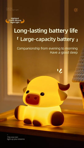 Cute Highland Cow Night Light, Squishy Highland Cow Novelty Animal Lamp, 3 Level Dimmable Nursery Nightlight with Timer, Food Grade Silicone Touch Night Light Fun Gifts for Kids Boys Girls Baby