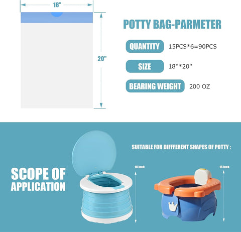 Portable Travel Potty Chair Liners Bags with Drawstring 90 PCS (18×20 INCH)