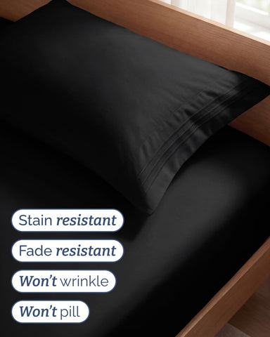 Twin Size 3 Piece Sheet Set - Comfy Breathable & Cooling Sheets - Black
