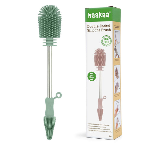 Haakaa Silicone Cleaning Brush for Baby Bottles & Crevices, Pea Green, 1PK