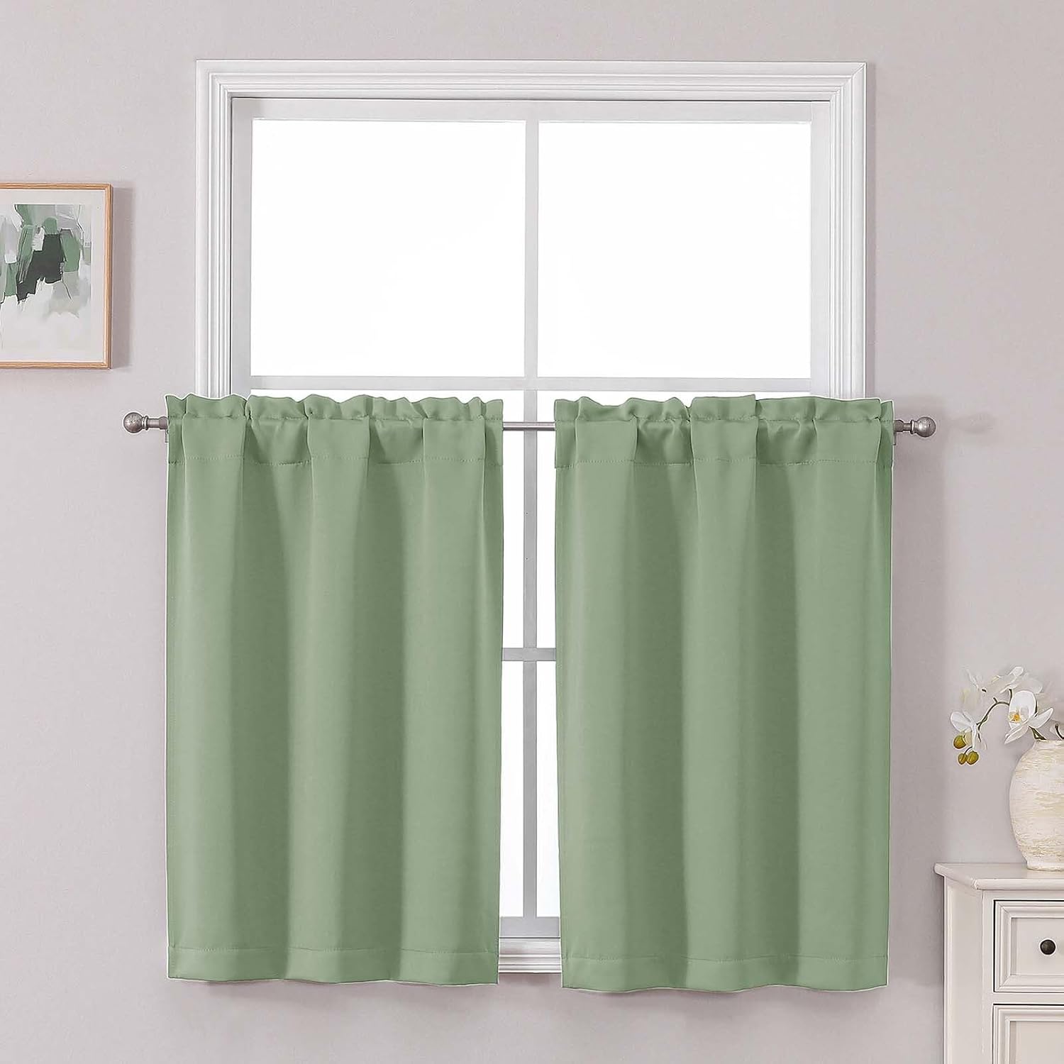 Chyhomenyc Light Green Short Blackout Curtains 36 Inch Length, 2 PCS