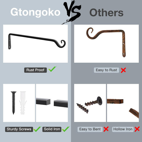 Gtongoko 15 Inch Heavy Duty Metal Plant Hangers Outdoor Indoor, 2 Pack