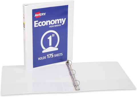 Avery Standard View 3 Ring Binder, 1" Round Rings, 1 White Binder