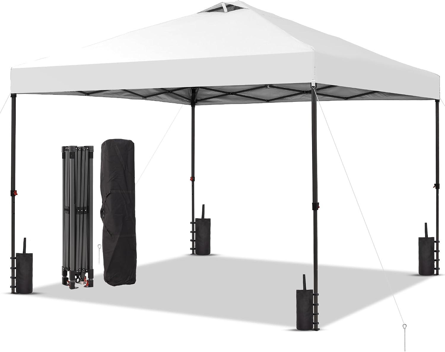 GDY 10x10 Pop Up Canopy Patio Carpas, One Push Set up with Central Lock Canopy with Hand Carry Bag, Included 4 Sandbaogs,8 Stakes and 4 Ropes, White