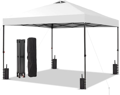 GDY 10x10 Pop Up Canopy Patio Carpas, One Push Set up with Central Lock Canopy with Hand Carry Bag, Included 4 Sandbaogs,8 Stakes and 4 Ropes, White