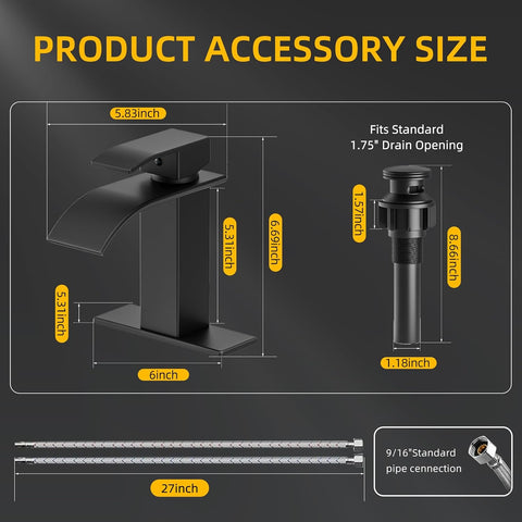Ryuwanku Waterfall Bathroom Faucet, Matte Black Stainless Steel, 1-Handle