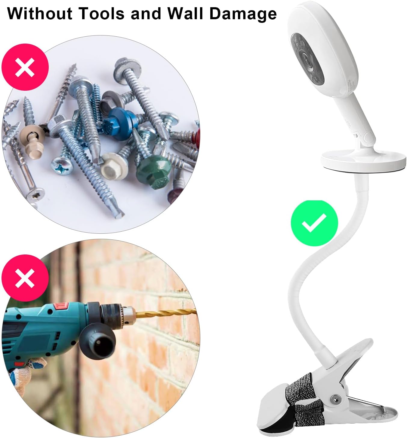 iTODOS Baby Monitor Mount Compatible with Nanit Pro Smart Baby Monitor & Flex Stand Baby Monitor, 8inches Flexible Arm Monitor Mount,Attach Your Baby Cam Wherever You Like-1pack