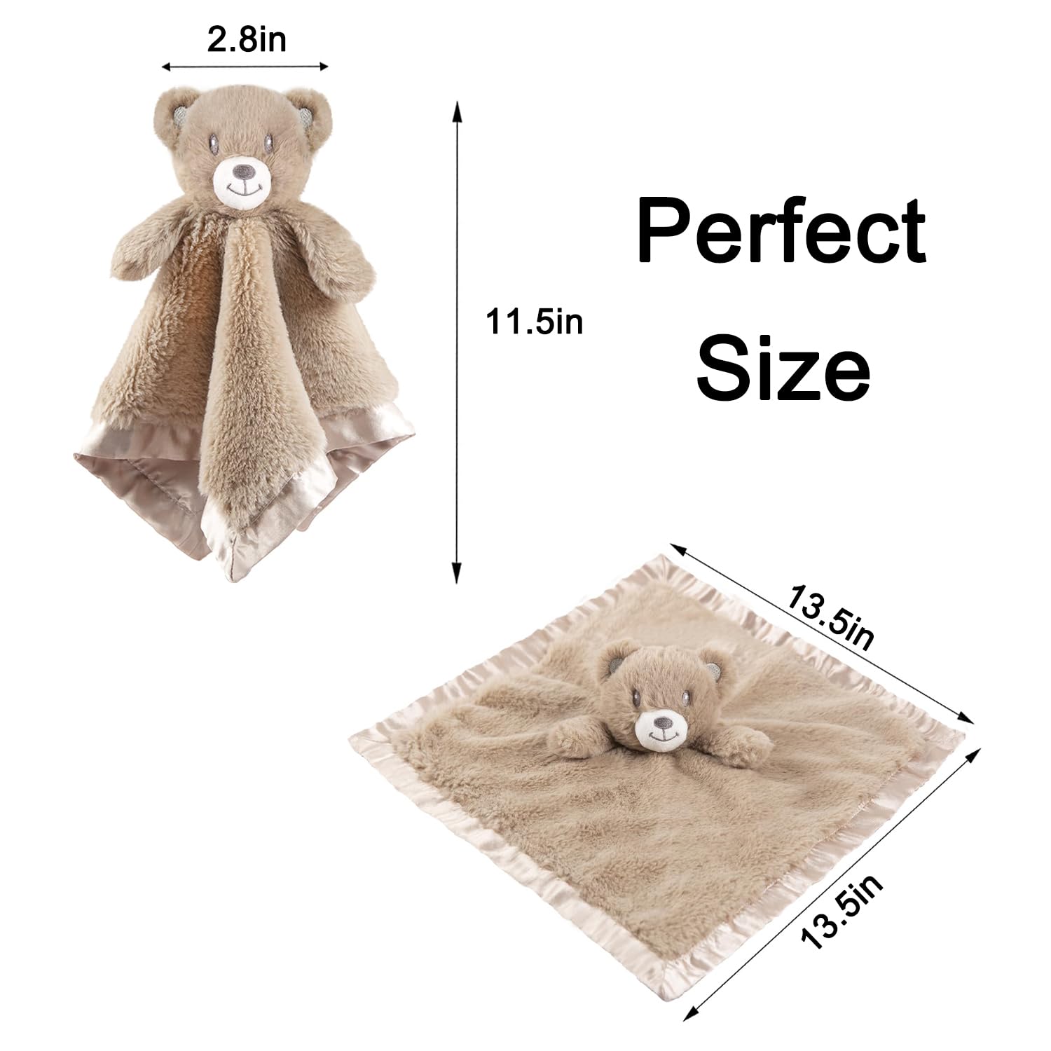 Bear Baby Lovey Security Blanket for Boys Girls 16 Inch Dark Brown