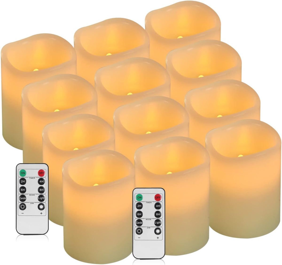 Vinkor Flameless Candles Battery Operated Candles Real Wax Pillar LED Candles with 10-Key Remote and Cycling 24 Hours Timer (Ivory Set of 12 （D: 3" x H: 4"）)
