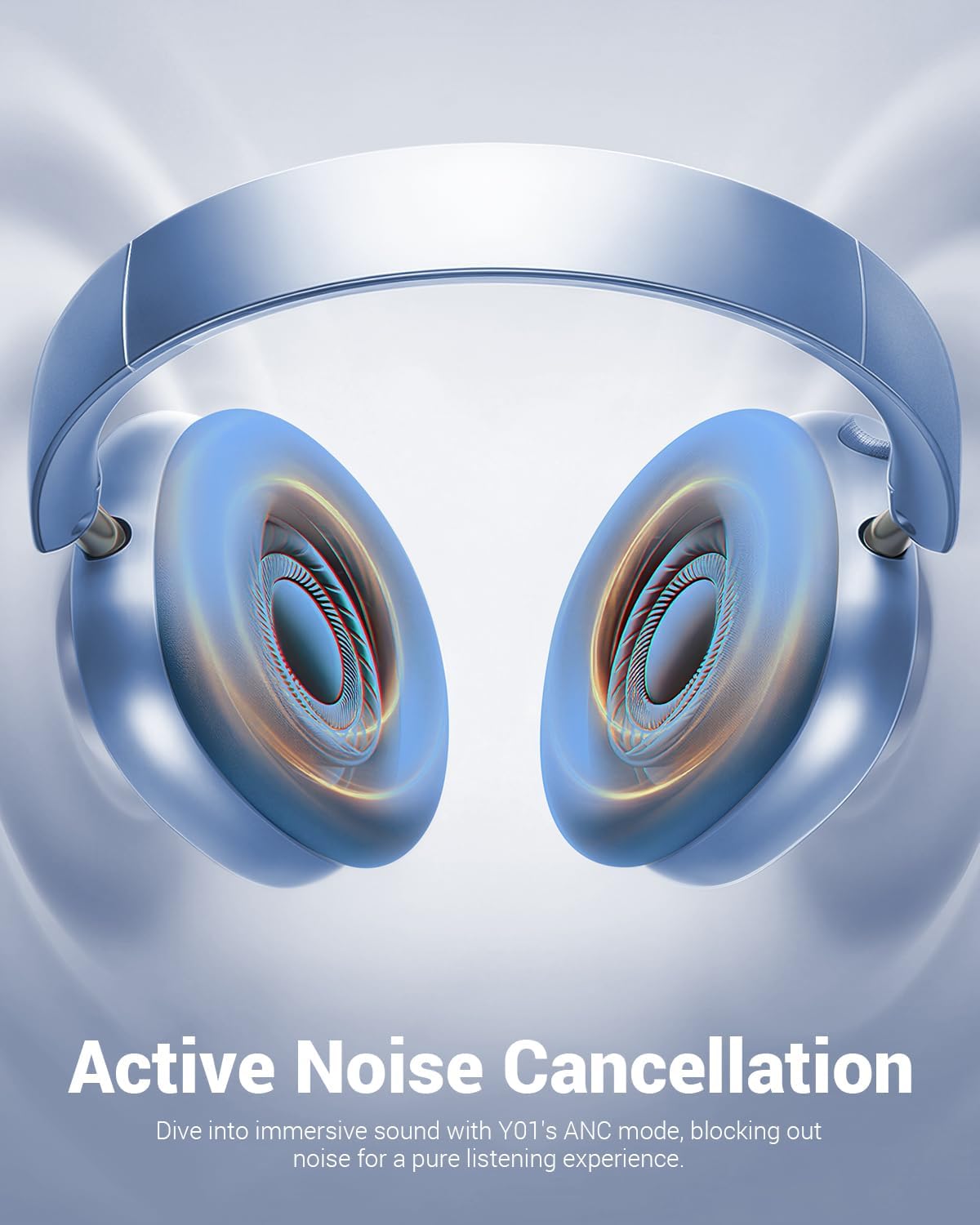 Wentronic Y01 Wireless Noise Canceling Headphones Bluetooth 5.3 Over Ear Headphones with Microphone, Hi-Res Audio, 48H Playtime, Foldable Comfortable Earpads,Compatible with iOS,Android,PC, Blue