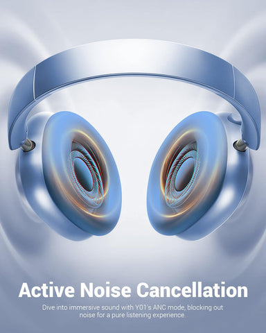 Wentronic Y01 Wireless Noise Canceling Headphones Bluetooth 5.3 Over Ear Headphones with Microphone, Hi-Res Audio, 48H Playtime, Foldable Comfortable Earpads,Compatible with iOS,Android,PC, Blue
