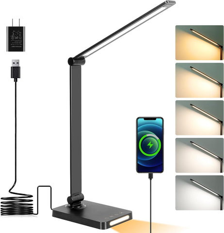 LED Desk Lamp with USB Ports,Touch Desk Lamps for Home Office with 5 Modes