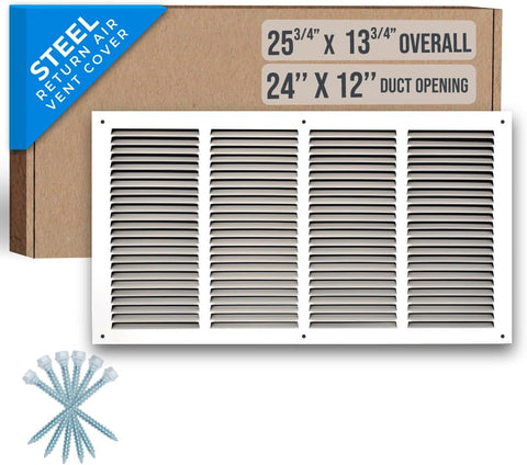 Fits 24x12 Duct Opening | Steel Return Air Grille by Handua | Vent Cover Grill for Sidewall and Ceiling | White | HVAC Cold Air Intake Grille | Outer Dimensions: 25.75"W X 13.75"H
