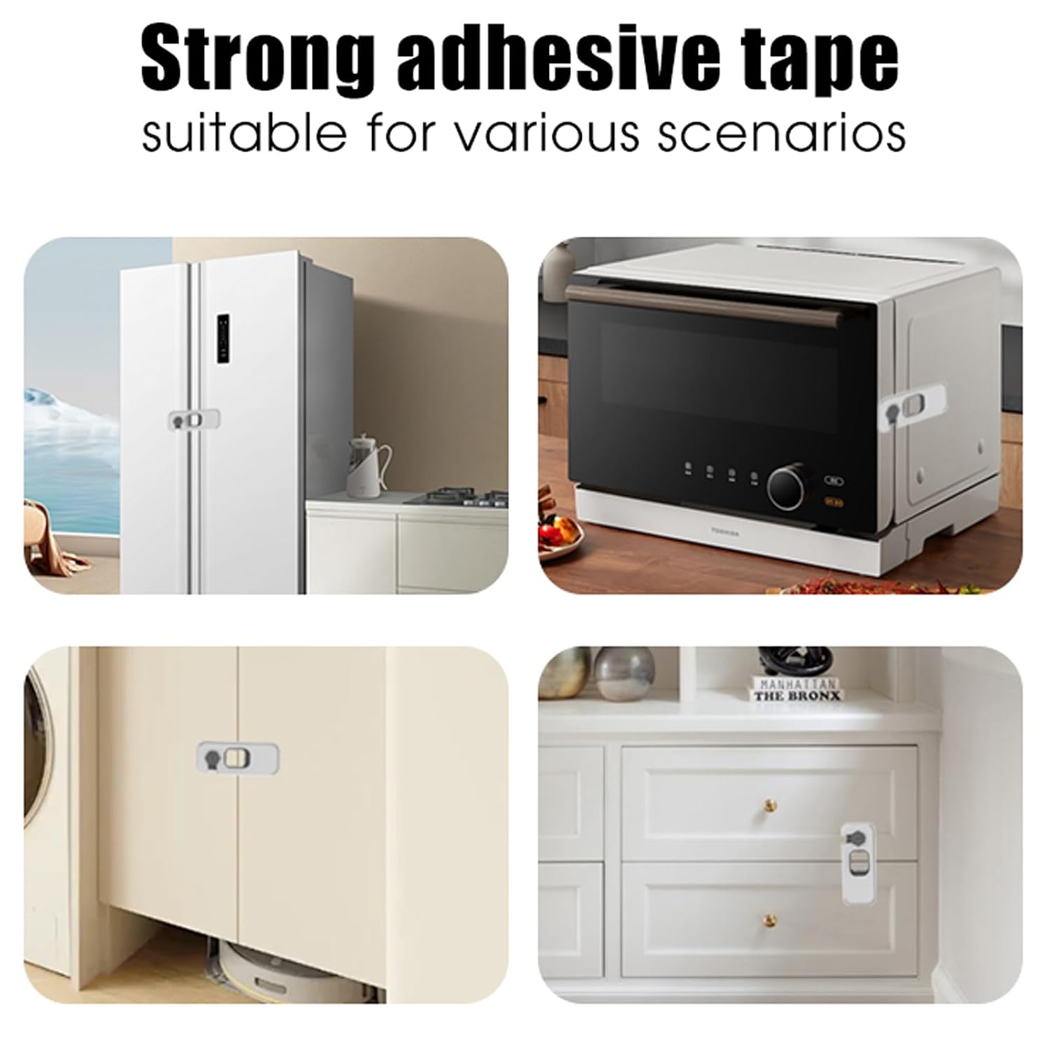 Fridge Locks with Self Adhesive, Refrigerator Latch for Cabinets, Freezer Door, Drawers, Child & Baby Proofing Safety Lock for Kids, Toddlers and Children (Grey-5pack)