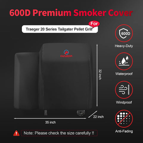 Comnova Grill Cover for Traeger Tailgater 20 Series - 600D Wood Pellet Smoker Cover for Traeger Waterproof & Heavy Duty, Pellet BBQ Cover for Treager 20 Series, Junior, Tailgater and Recteq 340 Grill